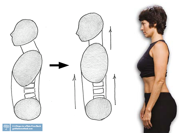 Diagrams and photo of Esther Gokhale showing engagement of the inner corset.