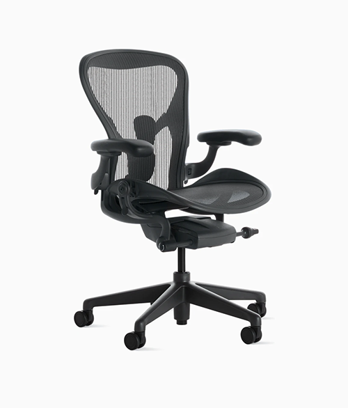 The Herman Miller Aeron Chair, front view at angle.