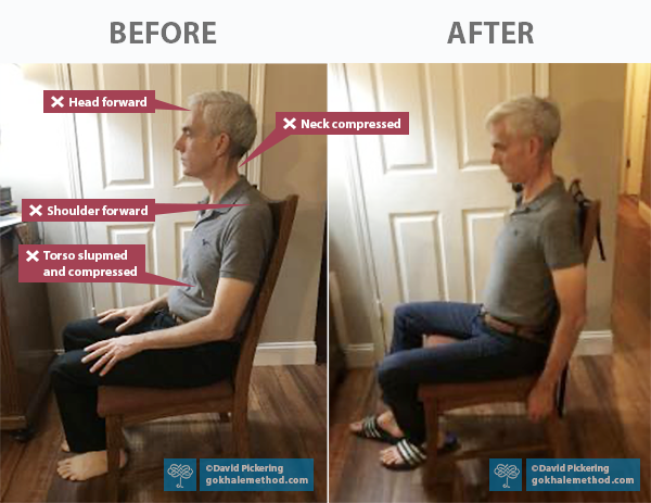 David Pickering’s Before and After Gokhale Elements photos, stretchsitting.