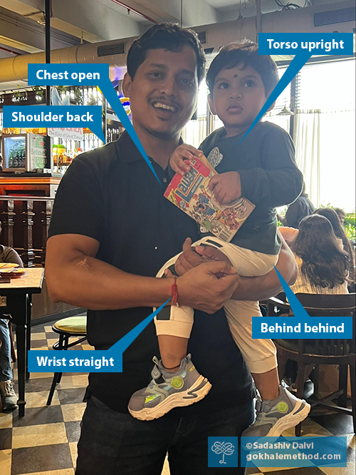 Gokhale software developer Sadashiv carrying his young son.