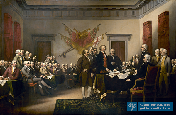 John Trumbull’s painting, 1819, Declaration of Independence, US Capitol, Washington.