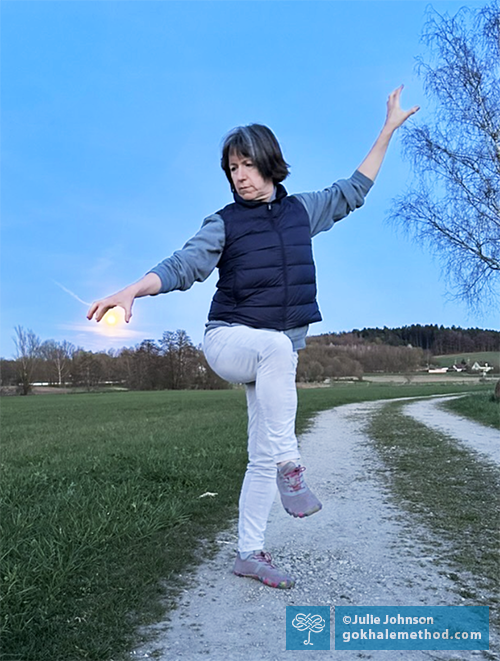 Gokhale method teacher Julie Johnson practising Qigong.
