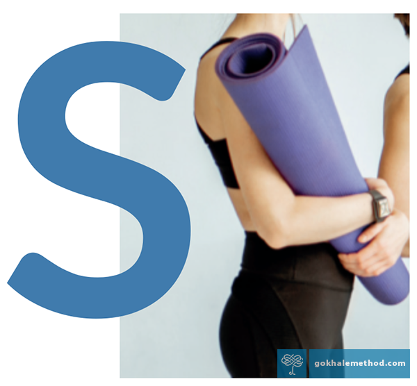 Photo of woman with S-shaped spine and superimposed letter “S”.