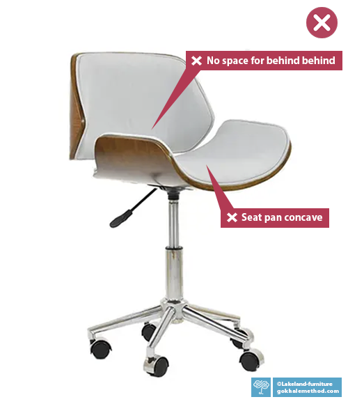 Photo of a fashionable chair with a concave seat pan.