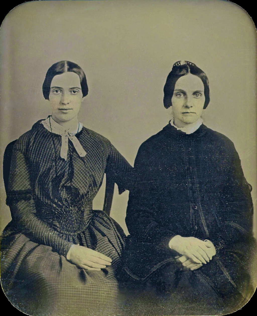 If the woman on the left is in fact Emily Dickinson, then this daguerreotype captures her at the height of her powers