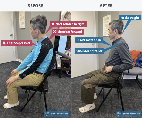 Gokhale Method student Kay Lee in stretchsitting.