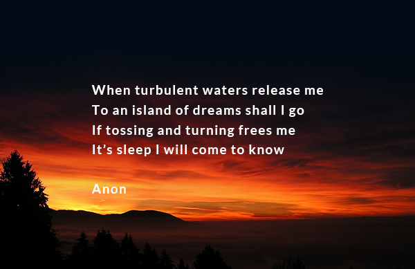 Poem about sleep on sunset photo background.