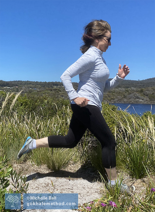 Michelle Ball, Gokhale Method teacher, running, side-on.