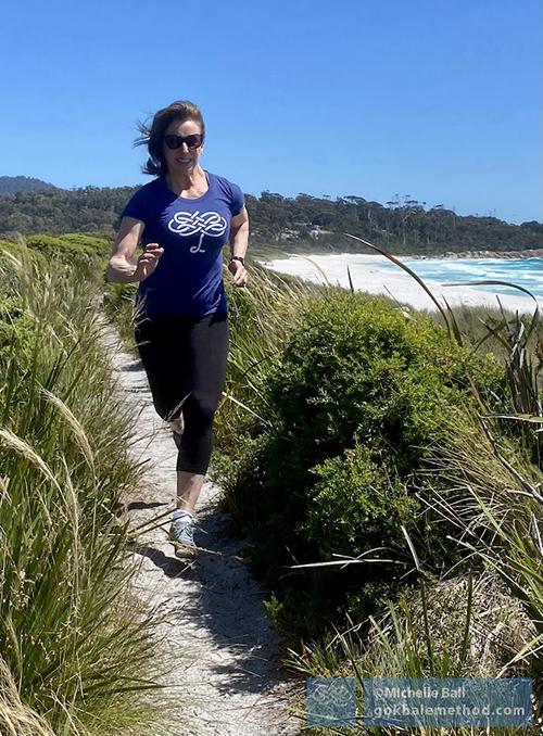 Michelle Ball, Gokhale Method teacher, running coast trail