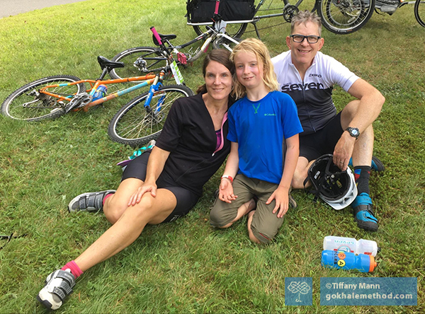 The Graves family rest after a 48.6-mile fundraiser cycle ride.