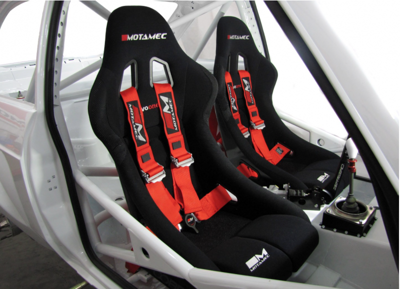 Car shell with black bucket seats