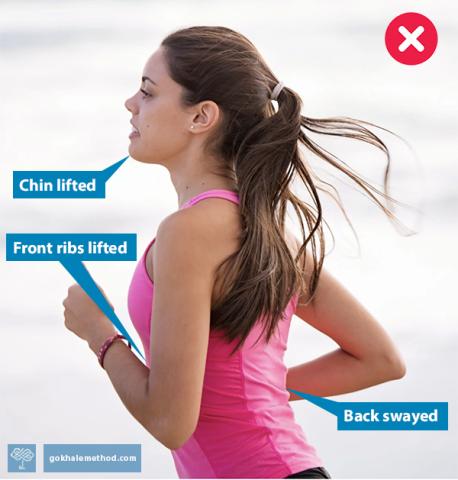 This runner has her behind behind her—but she is tensing her back into a sway and lifting her front ribcage to get there.